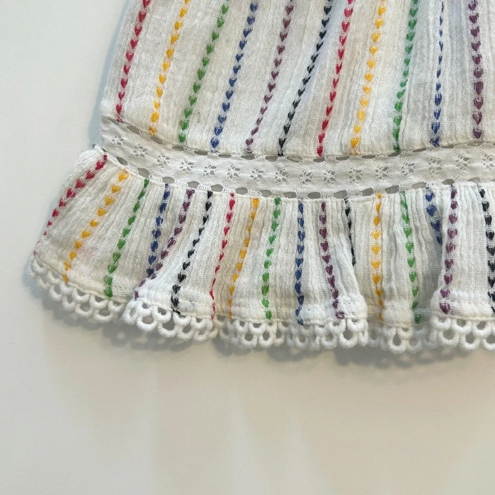 BELL Kids Size 6 Smocked White Rainbow Hearts Cotton Dress Boho‎ Tropical Beach